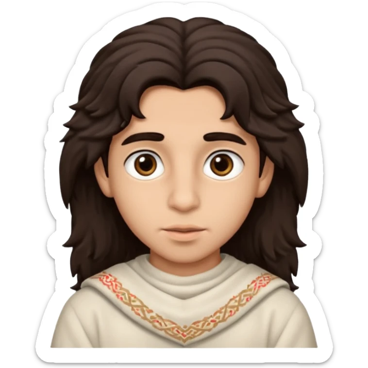 a boy with big brown eyes,big lips and nouse,fluffy dark brown hair that looks like an arab sticker