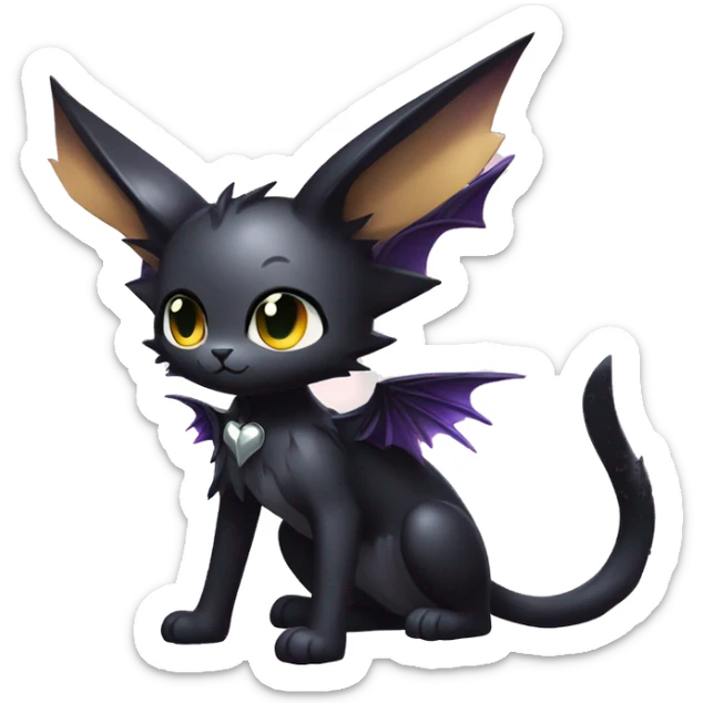 Shiny Cool Punk Black beautiful fantasy Kawaii Ethereal Sona Fakemon-cat-animal with edgy bat-wings-ears Full Body sticker