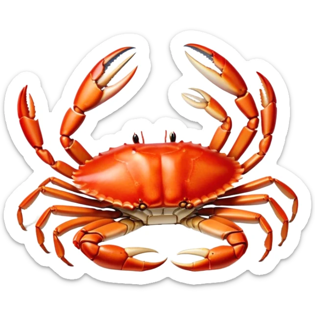 Cinematic rich crab legs, bright red shell glistening, cracked open to reveal tender white meat, warm golden highlights, detailed and delicious. sticker