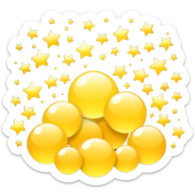 Generate a high-quality 3D cartoon-style emoji of yellow sparkles, shimmering and glittering particles, scattered randomly, smooth gradient colors, no human faces, no objects, no star shapes, simple white background, high-resolution.
 sticker