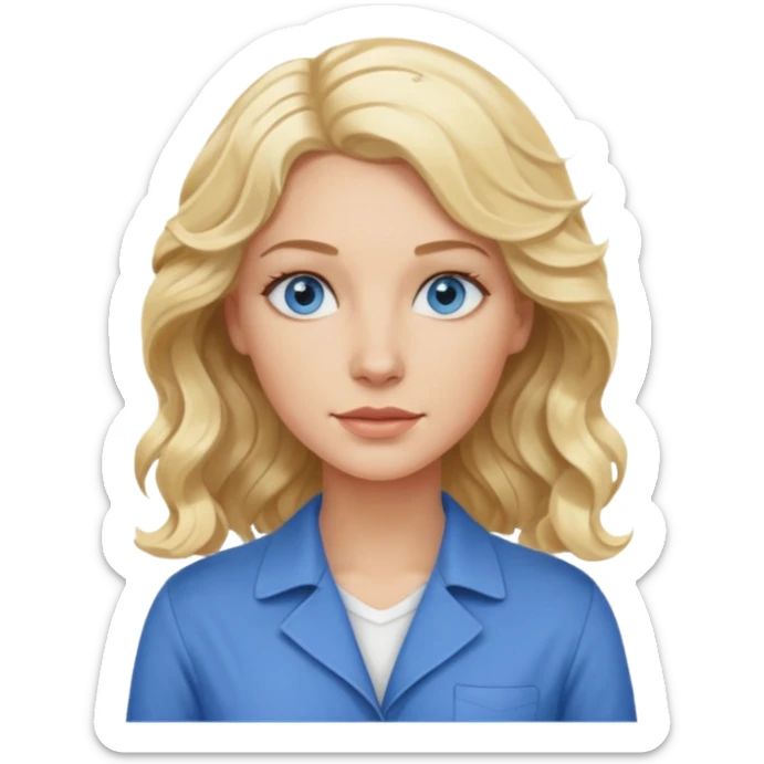 Blonde avec yeux bleus qui est architecte , cheveux ondulés , Sans lunettes  sticker