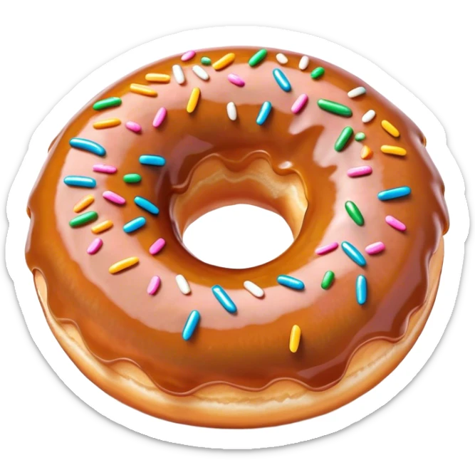 Cinematic Realistic Donut Dessert Emoji, depicted as a fluffy glazed donut with colorful sprinkles rendered with detailed textures and playful, warm lighting. sticker