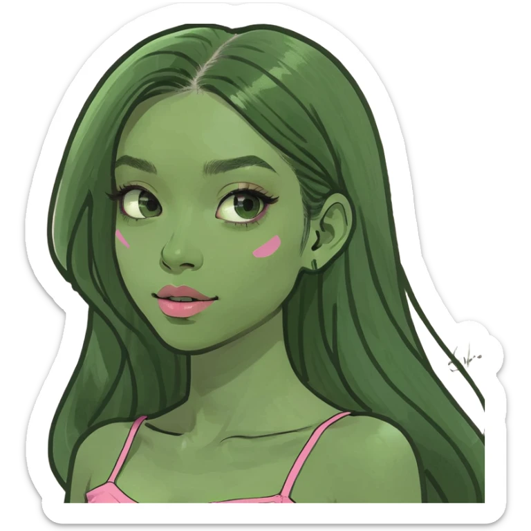 pretty long hair brunette with soft makeup and a pink tube top sticker