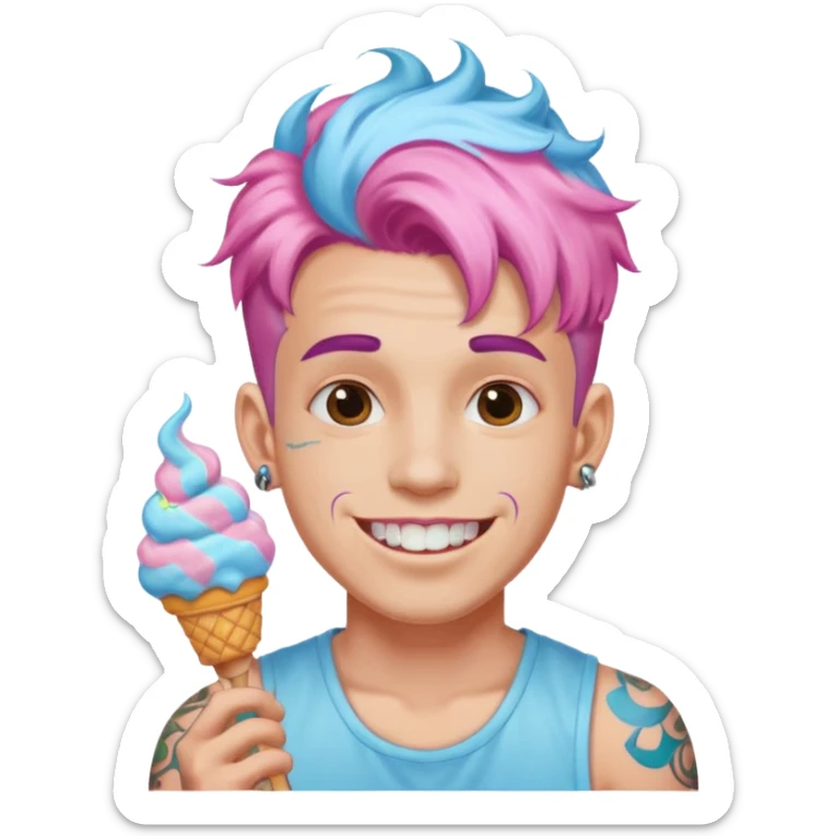 happy colorful cotton candy haired man with braces and tattoos and just face not holting anything sticker