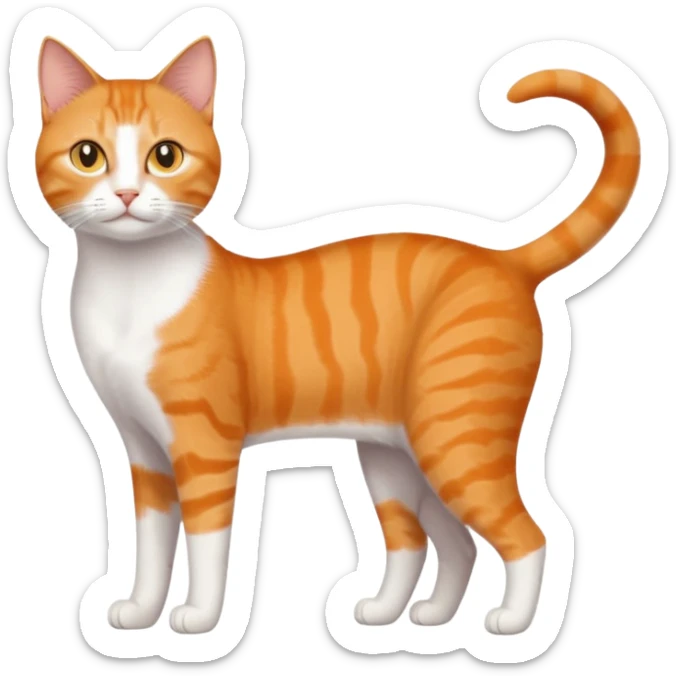 full body realistic orange domestic shorthair slim cat with yellow/orange eyes paw being white and the other being half sticker
