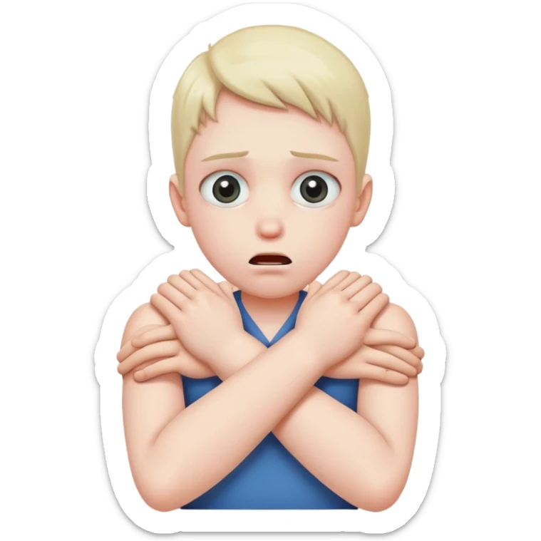 Person choking themselves with their arms crossed with x’s as their eyes sticker
