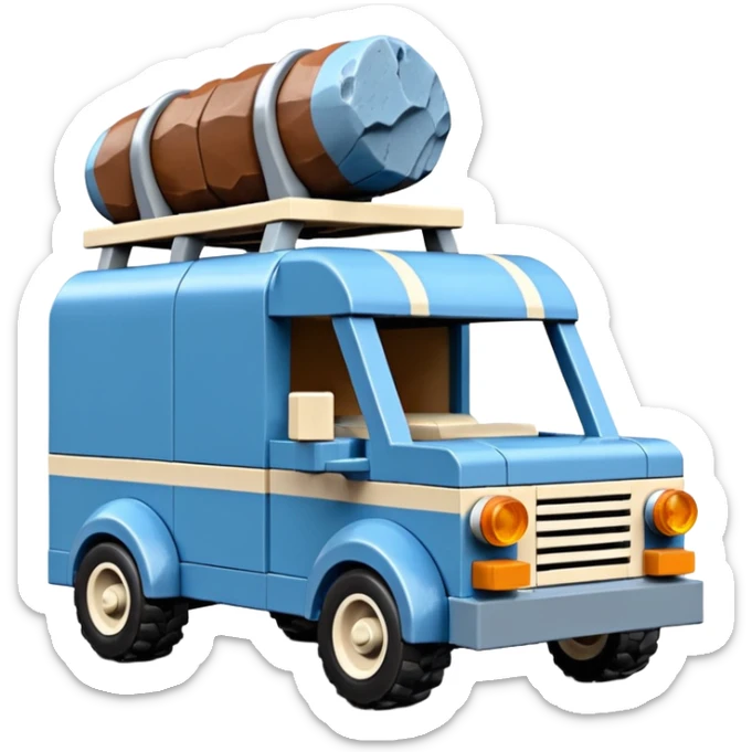  Prehistoric-style Lego blue tall rocky Flintstones mover’s van with rock tires  sticker