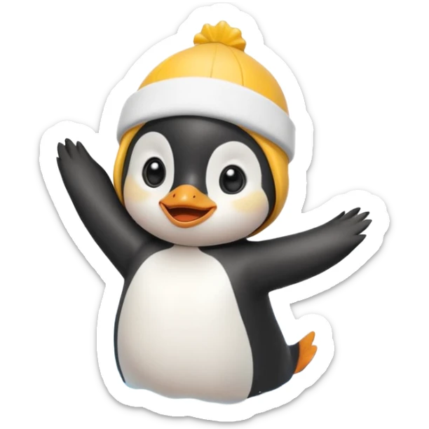 A cheerful penguin swimmer in swim cap, doing a playful backstroke with water rings popping around full body chibi cute
 sticker