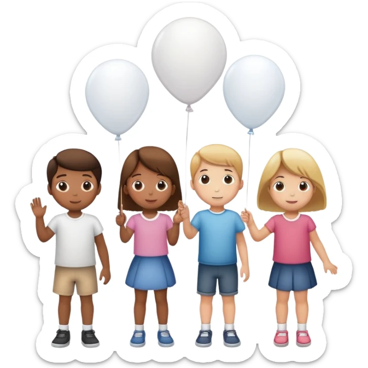 5 white kids boys and girls  letting 1 ballon go sticker