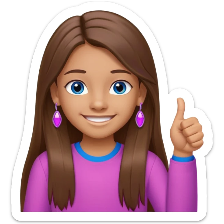 11 year old girl, blue eyes, brown long ish straight hair, smile and two thumbss up with purple STUD earings and a PINK shirt, and that you can see my whole body, and no teeth in my smile and NOooooooooooo watch bracelet thingy a little tanish skin but but not pale sticker