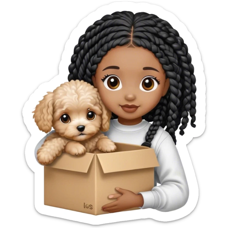 cute small adorable maltipoo puppy in black girl with box braids arms sticker
