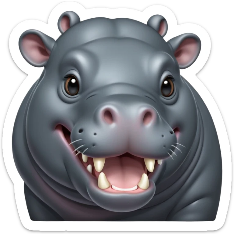 cinematic-noble-yawning hippo-portrait-emoji,-poised-and-regal,-with-a-massive,-robust-build-and-a-smooth,-sleek-slate-gray-hide,-deep-set-soulful-eyes,-simplified-yet-sharp-and-sophisticated-features,-highly-detailed,-glowing-with-a-soft radiance sticker