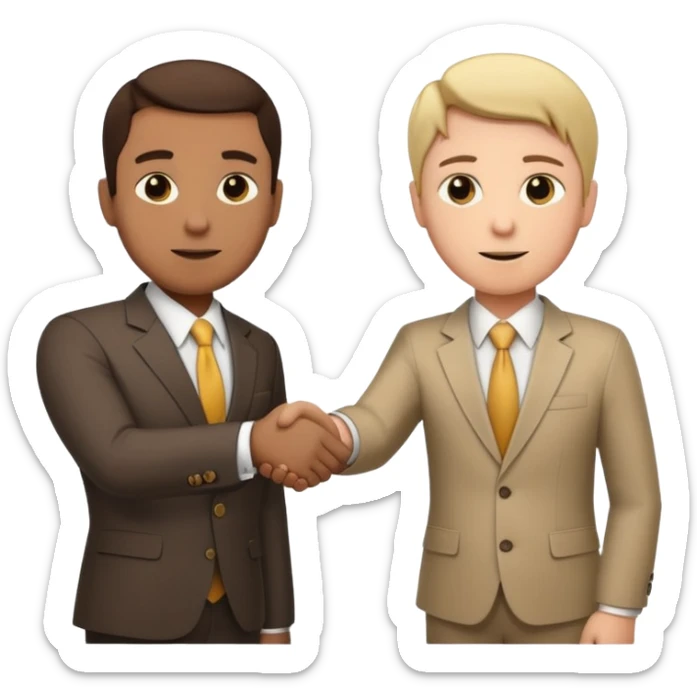 2 business people ahnd shaking close to the camera with moeny coming out of the handshake sticker