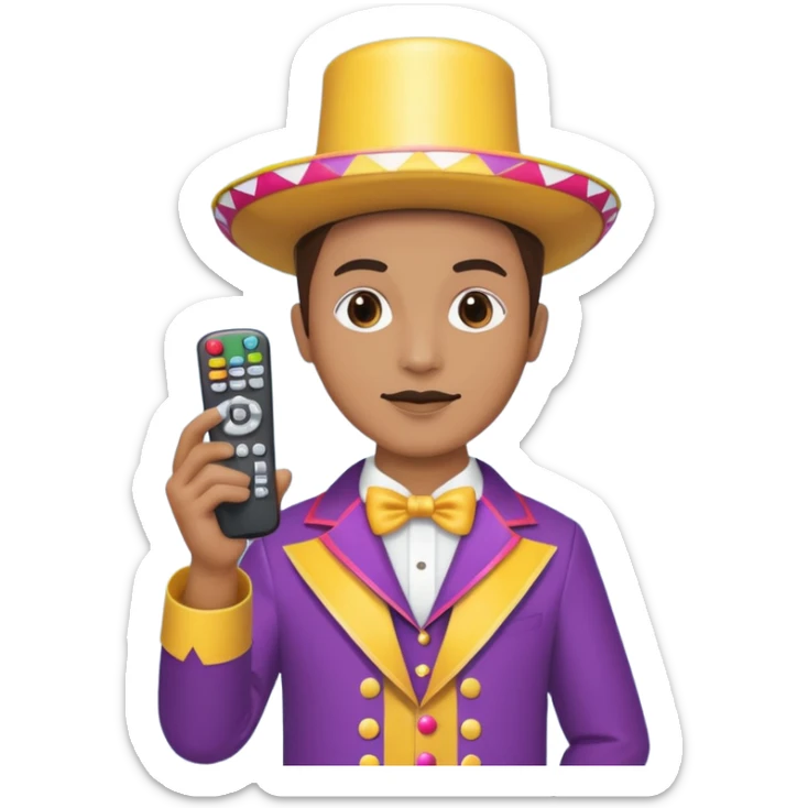 Uma pessoa com um controle remoto de televisão na mão e vestida de fantasia de carnaval sticker