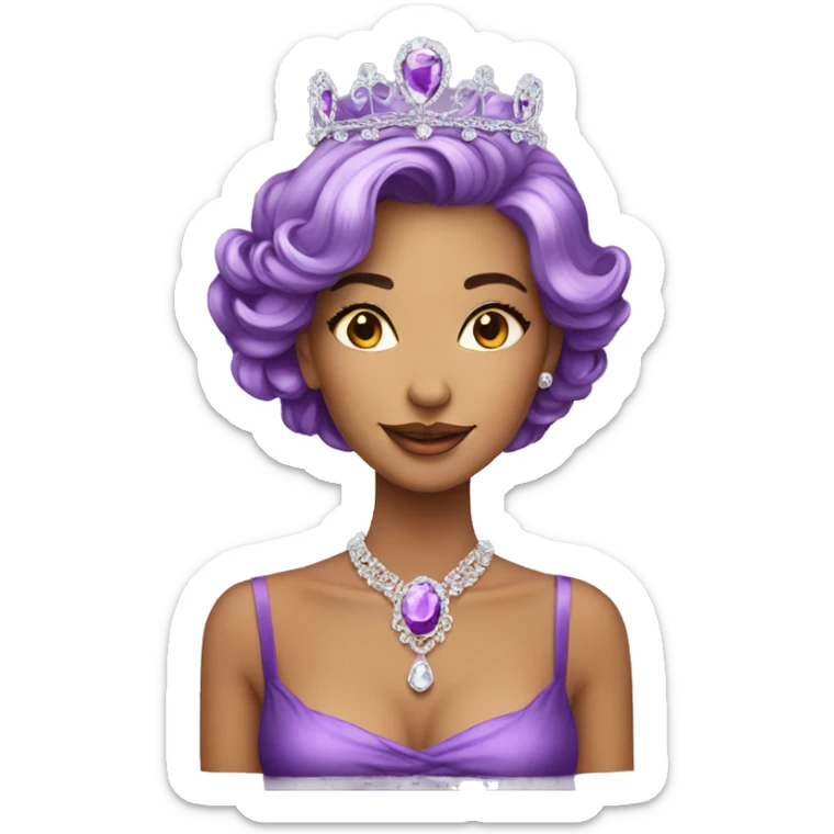 Gorgeous Lady with purple-shiny-crystal-hair and tiara and necklace sticker