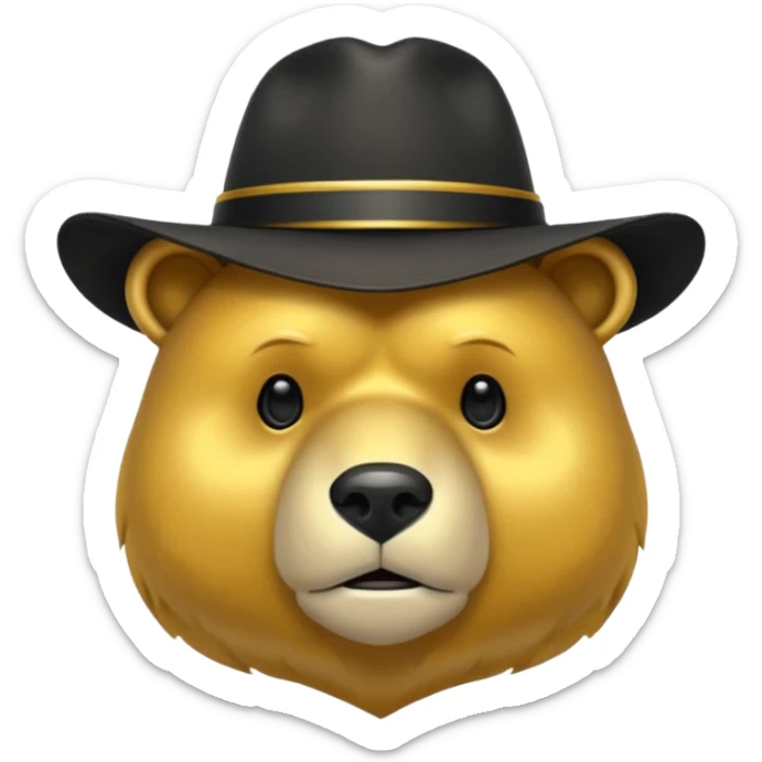 Oso dorado con sombrero negro  elegante y moño negro triste animatronico sticker