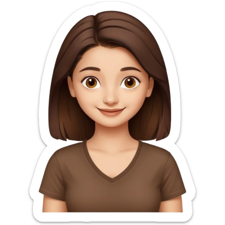 ipretty bratz emoji of alia bhatt wearing a V neck brown tshirt. She should look like Alia Bhatt sticker
