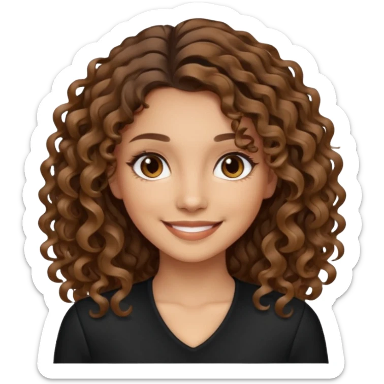 brown balayage hair long curly (not to much curly/not afro), light skin tone, brown eyes, not too skinny, black outfit sticker