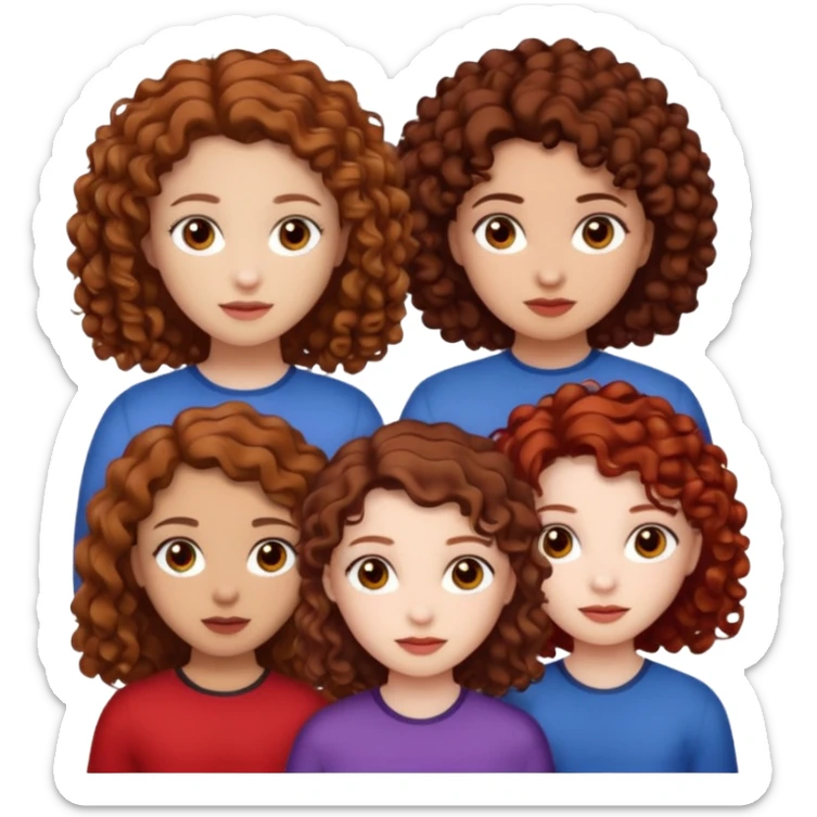 4 group of girls first one light skin brown hair curly and hazel eyes second one light skin brown curly hair brown eyes third one black straight hair pale skin and brown eyes fourth one red hair pale skin hazel eyes sticker