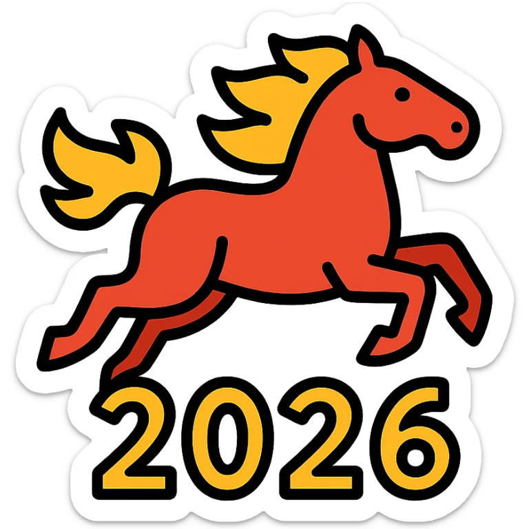 
Running red fire horse symbol of new year 2026 according to Asian Chinese calendar. greeting card or banner. vector illustration sticker