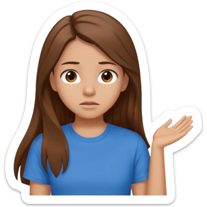 Cute girl with long brown hair and blue t shirt who is chocked sticker
