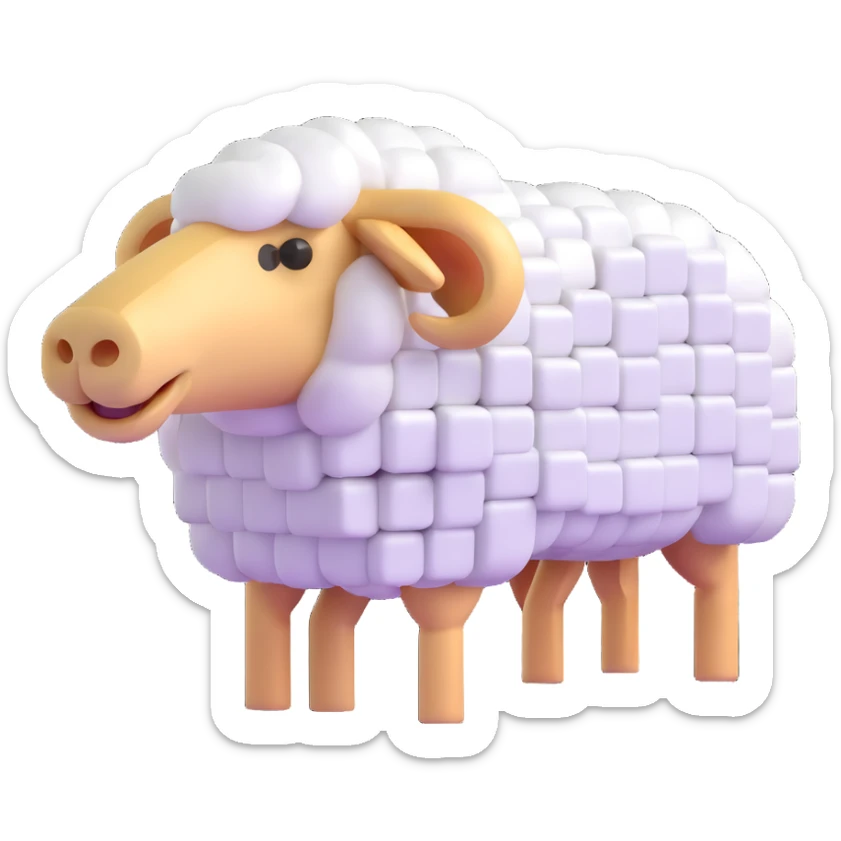 Minecraft sheep made out of square blocks, looks exactly like in the game sticker