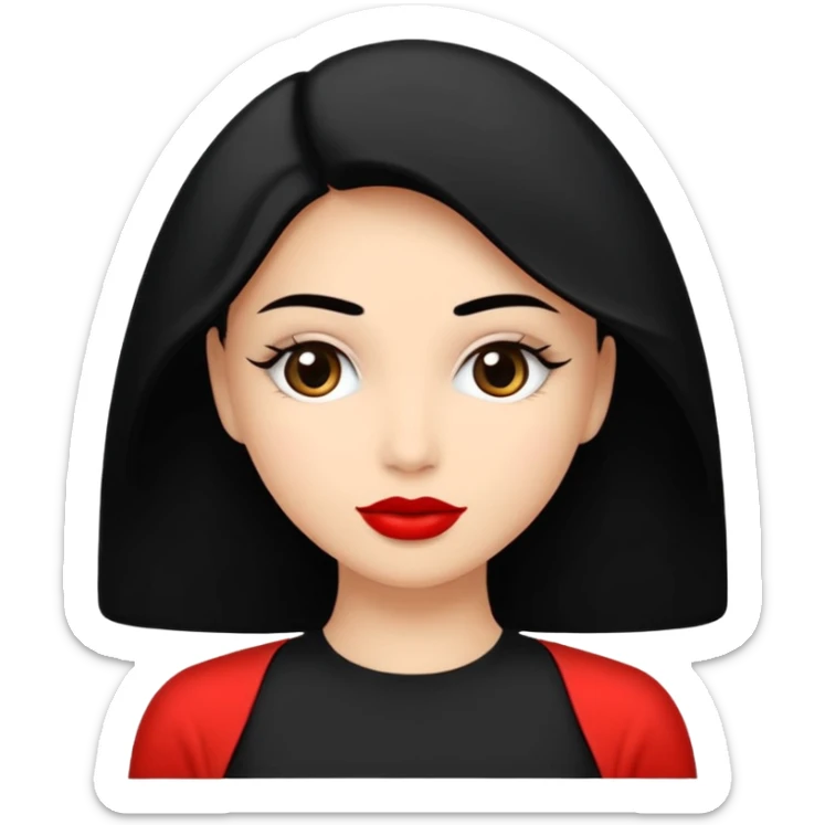 Beyaz ten, siyah askılı elbise,kırmızı ruj,siyah topuz saç modeli  sticker