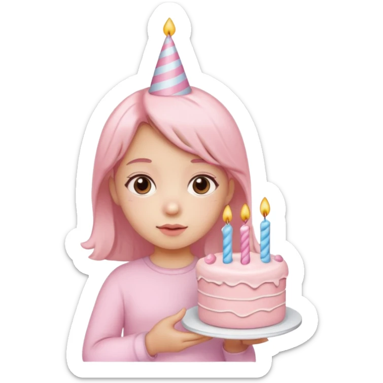 birthday girl emoji with cute baby pink font and a cake sticker