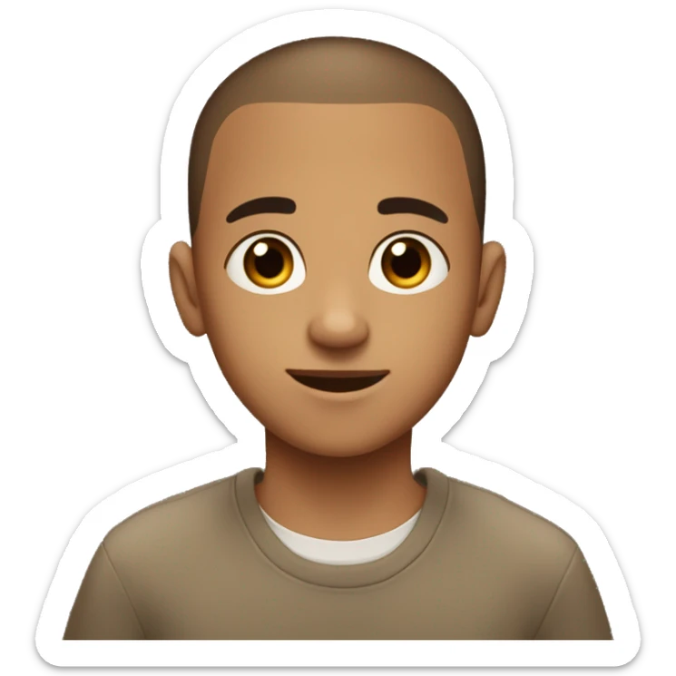 à brown boy about 14 years old with a grown out buzz cut (kind of spiky) brown bushyish eyebrows, brown eyes  sticker