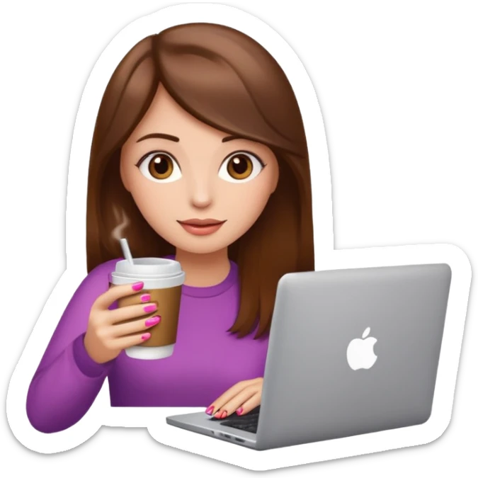 emojis de objetos girlie, cafe, uñas, celular, laptop, version girlie castaña blanca sticker