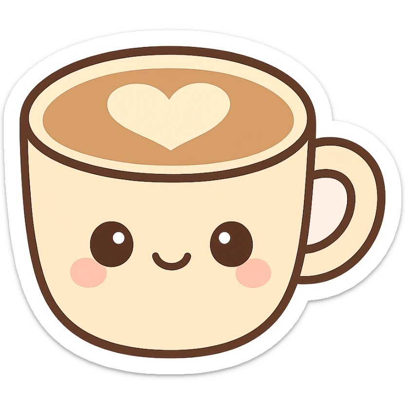coffee latte, kawaii style, cute face sticker