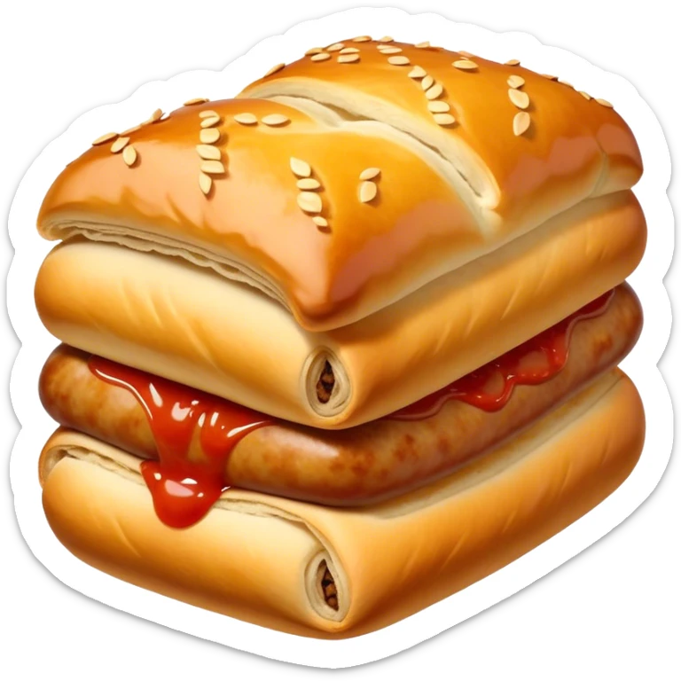 cinematic-realistic-sausage-roll-dish-emoji, with a squeeze of tomatoe sauce on top sticker