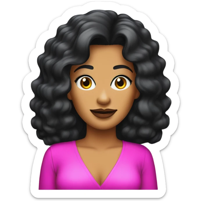 Tanned woman with black hair dressed in 1980s hair, makeup, and neon attire  sticker
