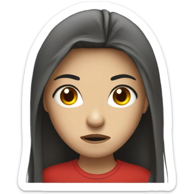 A girl with chaos long hair, Eyes covered with red threads looked very annoyed and angry sticker