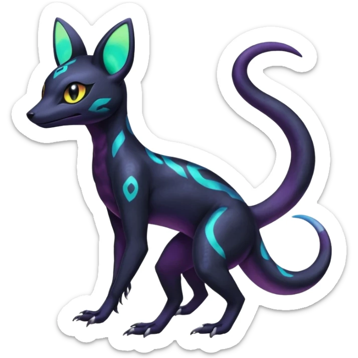 Rare epic aesthetic colorful Salandit-Noibat-Umbreon-Genet-species-Fakemon-hybrid-creature, with markings, full body sticker