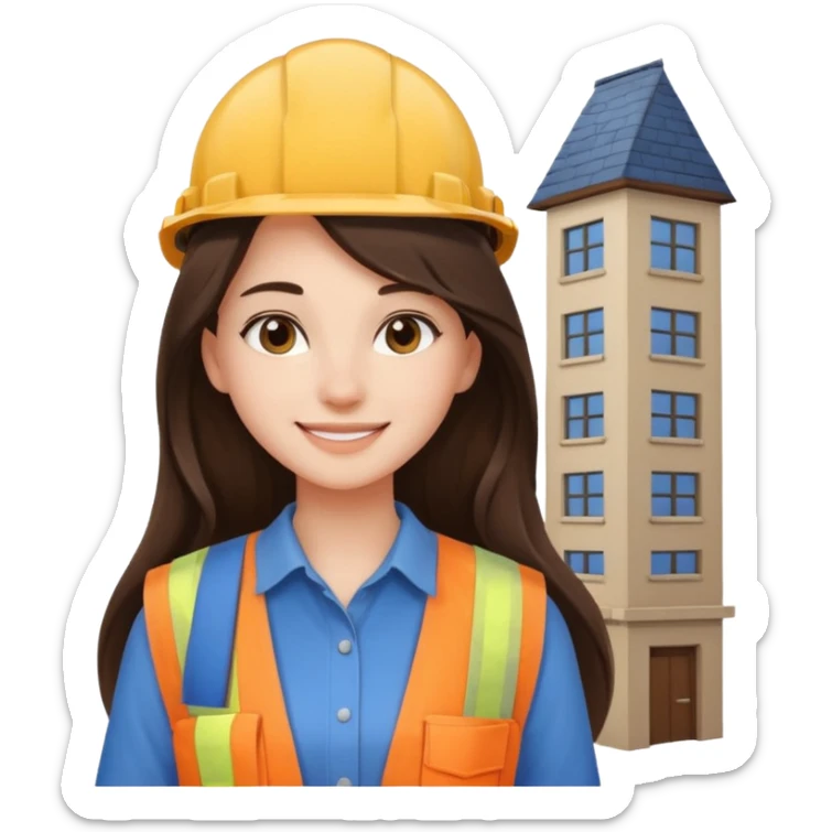 girl architect - brunette - 20 years old cute pose - long hair girl without eye glasses. pretty girl sticker