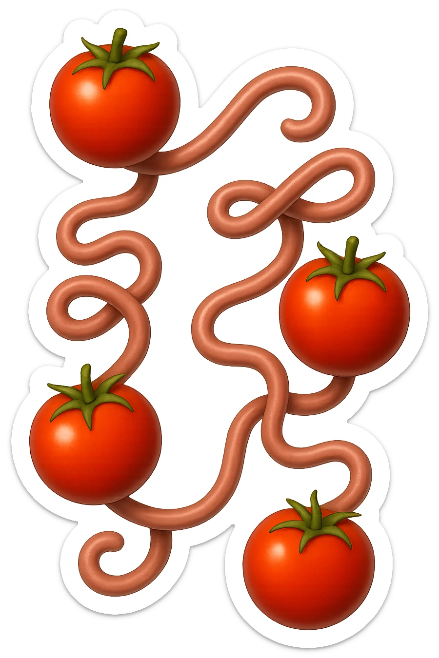 emoji stile iphone di pomodori che fluttuano in aria con colon attorcigliato intorno, iperrealistico 4k, isolato su sfondo bianco sticker