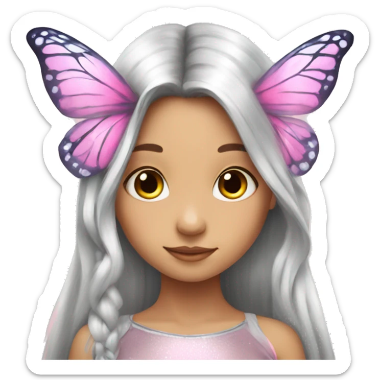 Beautiful, flower, fairy, pink, silver, long hair, butterfly wings sticker