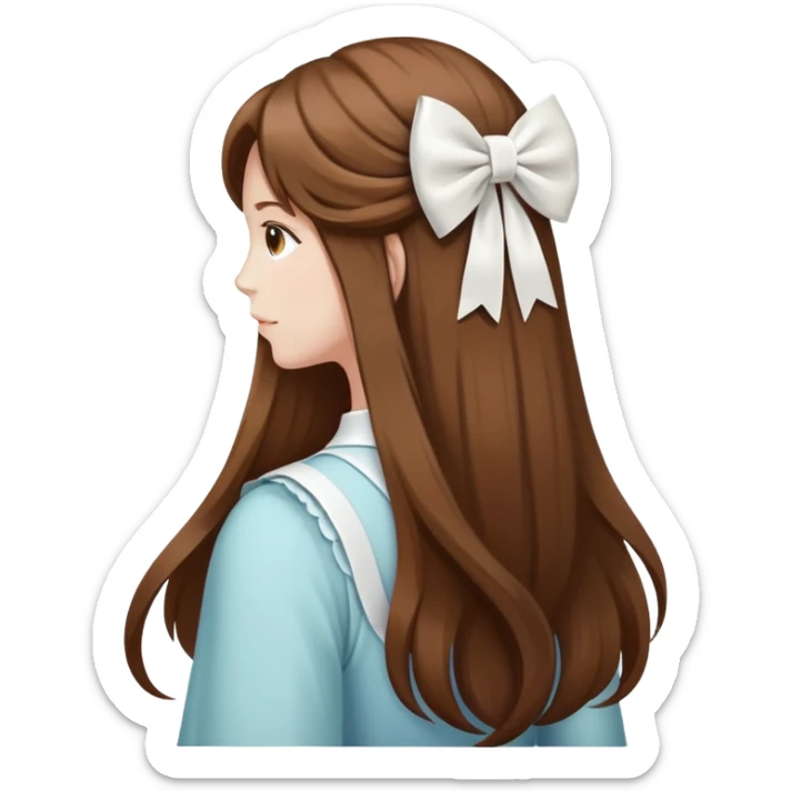 Brown long hairs with white bow from the back sticker