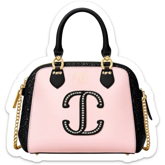 pale pink and black juicy couture purse with big J C on the front bling bling sticker