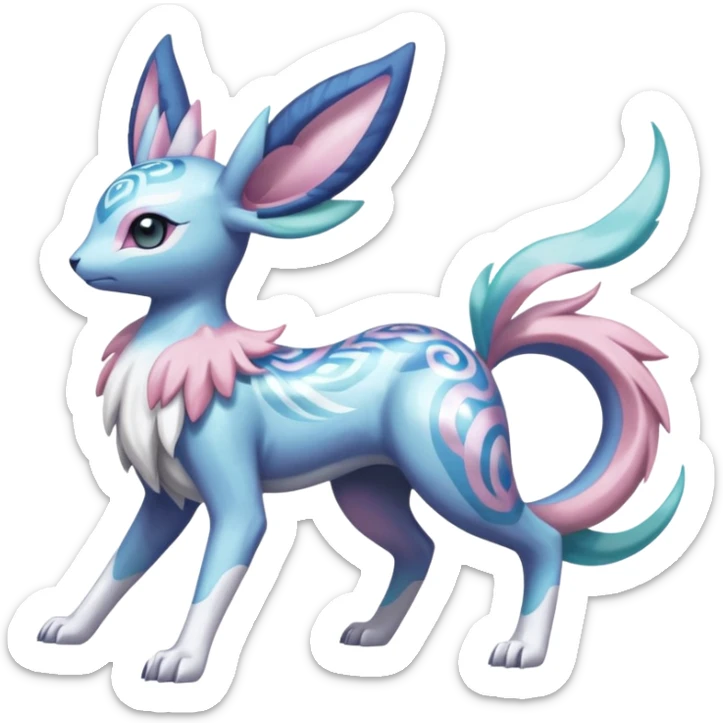 Meloetta-Sylveon-Dialga-Suicune-Palkia-fusion-animal-hybrid-creature, full body  sticker