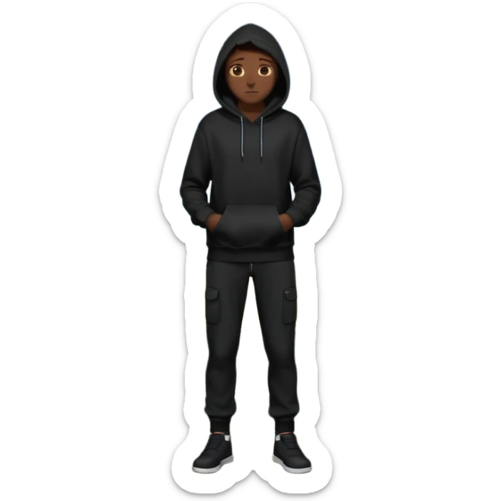 fullbody Mysterious sky man in black hoodie, hands in pockets and black pants sticker