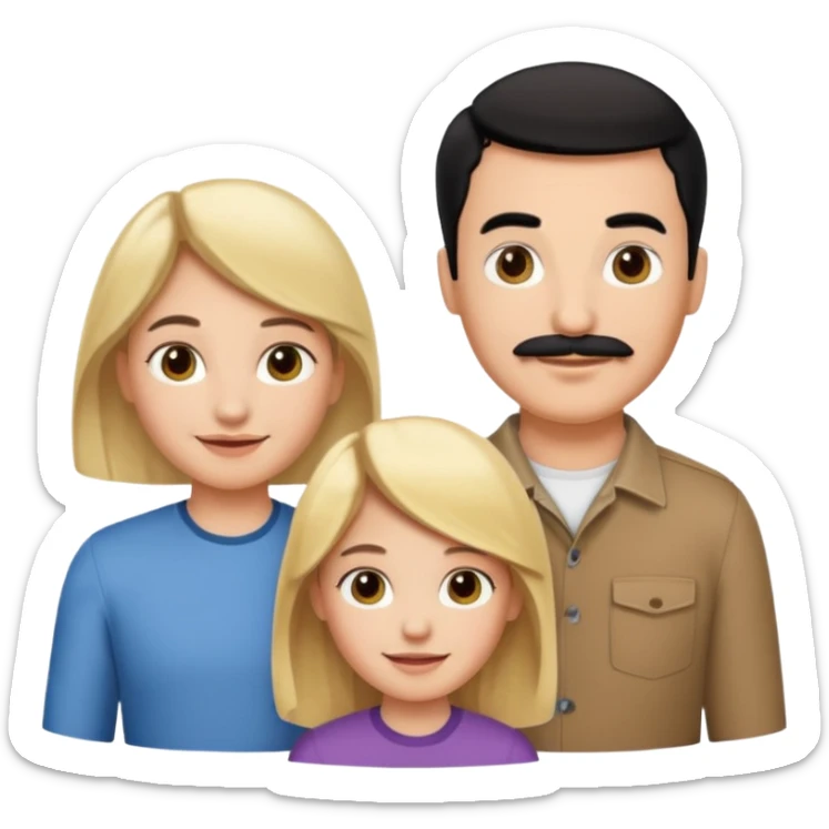 Family of 5: Mom, dad, 2 boys, one girl. Kids have blonde hair. Mom has light brown hair. Dad has black hair with mustache. sticker