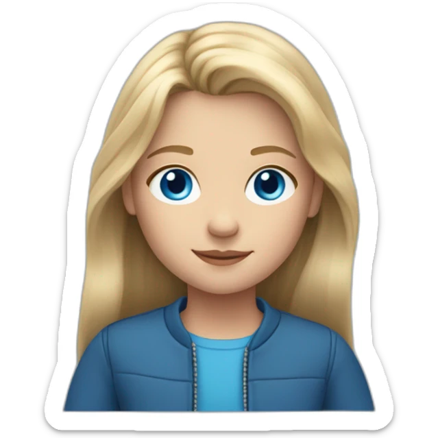Girl 10 years old. Long blond hair. Blue jacket, big blue eyes. sticker