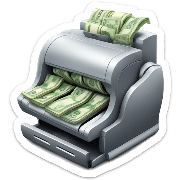 An emoji of a cash register overflowing with money, symbolizing growing profits. sticker