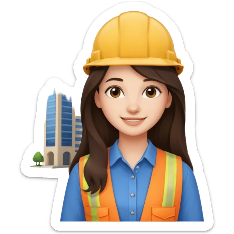 girl architect - brunette - 20 years old cute pose - long hair girl without eye glasses. pretty girl sticker