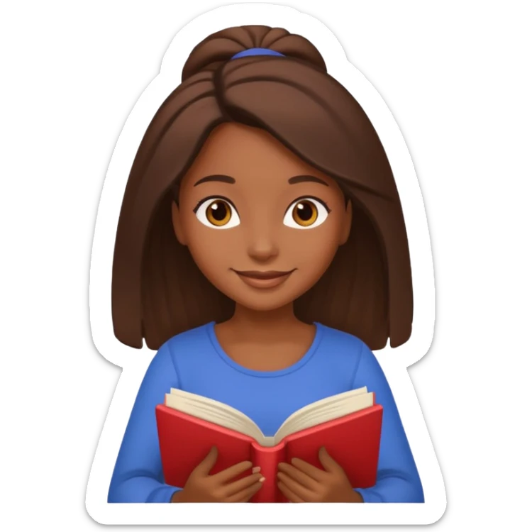 Pretty black girl with brown eyes and brown hair reading a romantic book sticker