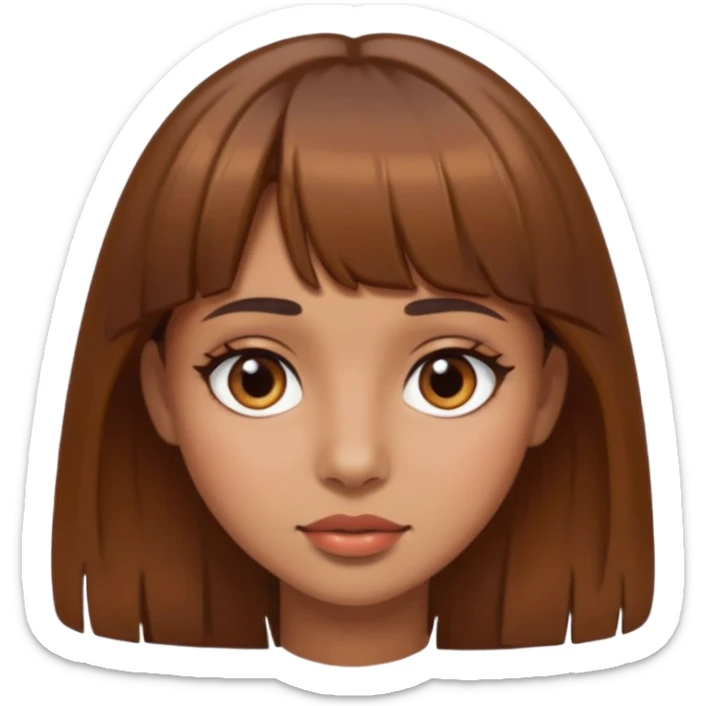 girl with brown hair bangs and brown eyes tan skin mole above lip sticker
