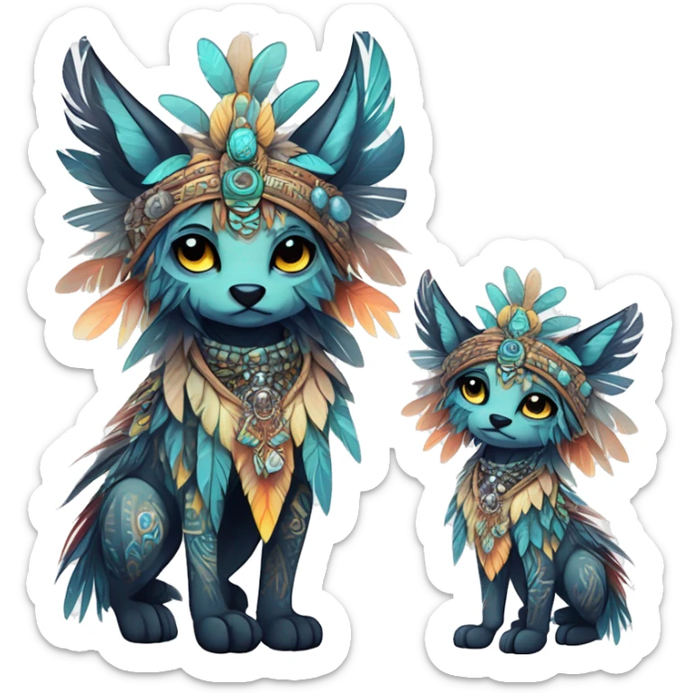 cute edgy ethereal shy epic tribal fantasy animal fursona Fionbri creature by griffsnuff & LiLaiRa & Falvie with exotic colors with intricate patterns and feathers and headdress and necklace full body sticker