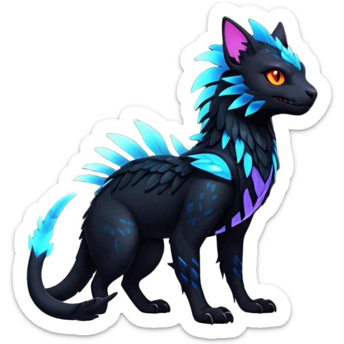 Black Dark Exotic Beaked Feathery Nocturnal Neon-glowing Abyssal Nightly Abyss-Cat-Gryphon-Salandit-Nargacuga-Silvally-Fakémon Creature (full body) sticker